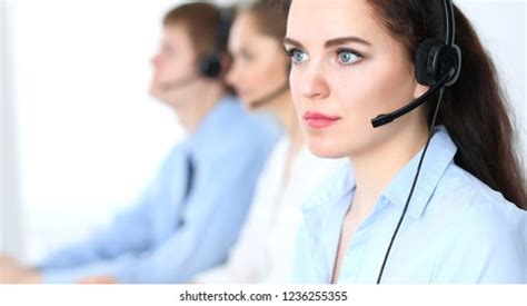 Banner Smiling Telemarketing Asian Woman Working Stock Photo