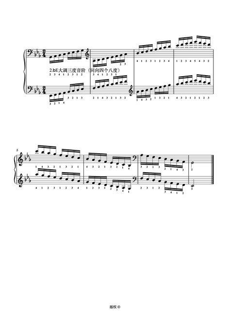 Eb大调三度音阶同向四个八度钢琴简谱 数字双手 虫虫钢琴