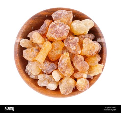 Frankincense Resin In Wooden Bowl Isolated On White Background Pile