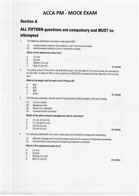 Pm Final Mock Exam Managerial Accounting Studocu