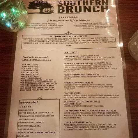 Menu at The Tree House restaurant, Belle Vernon