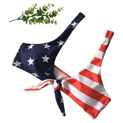 Sexy Bandage Type Bra Top Flag Pattern Beachwear Bikini Set Bk