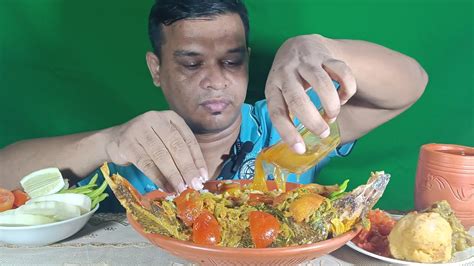 Asmr Eating Show Big Fish Curry Three Type Spicy Borta And Salad