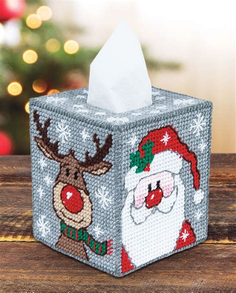 Merry Bright Tissue Box Cover Plastic Canvas Kit Plastic Canvas