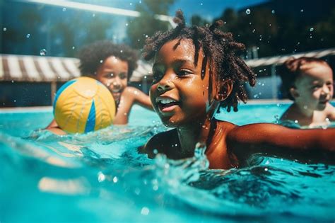 Premium Photo | Kids playing water polo in a pool