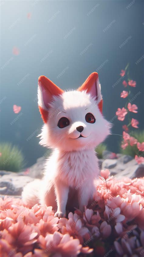 Premium Ai Image Little Dreamer Cute Pink Fox With Flower On Heavenly Cloud