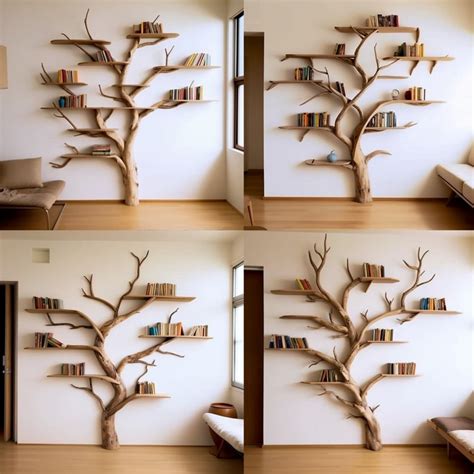 Tree Branch Bookshelf Decor Floating Bookshelf Wall Mount Solid Wood