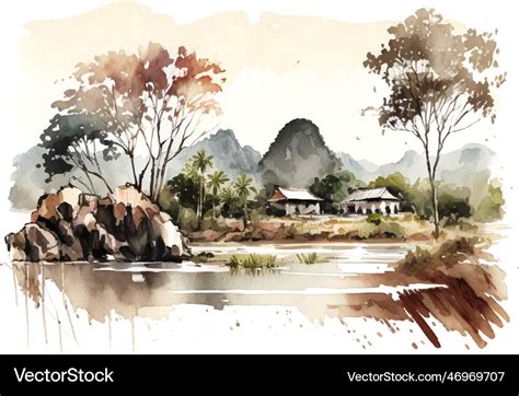 Beautiful landscape vietnam watercolor sketch Vector Image