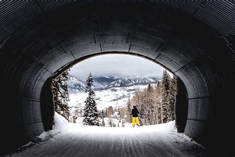 tunnel, nature, trees, winter, snow, mountains, skiing, people, cold ...