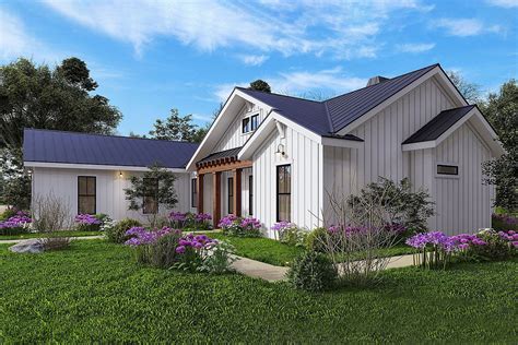 One Story Modern Farmhouse Plan With 2 Car Garage 25768ge