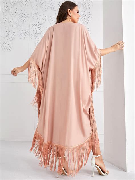 Shein Najma Plus Fringe Trim Batwing Sleeve Dress Shein Uk