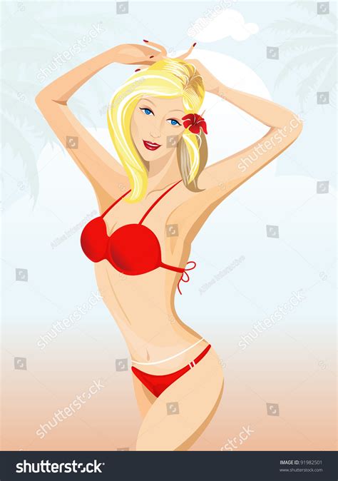 Sexy Girl Red Bikini Standing On Stock Vector Royalty Free Shutterstock