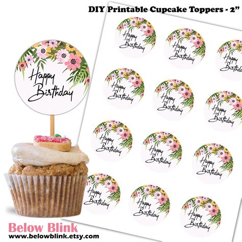 Happy Birthday Cupcake Toppers Floral Toppers 1st Birthday Etsy