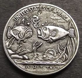 Carved Silver Coin with Fish Design