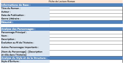 Fiche de Lecture d un Roman Guide Complet Modèle