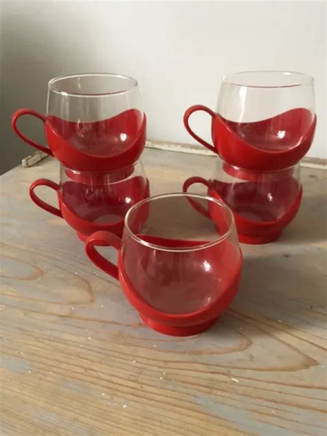 LOT DE 5 Tasses En Verre Plastique Rouge Vintage MELITTA TBon État