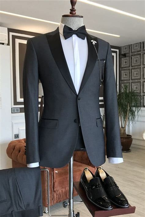 Christian Deep Gray Peaked Lapel Two Pieces Bespoke Business Suits