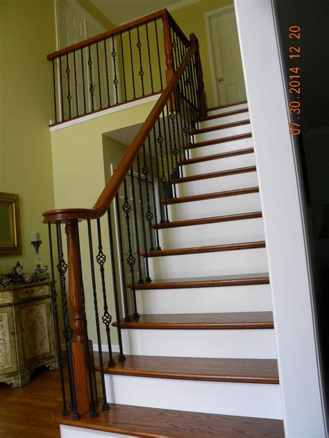 Wood Stairs And Rails And Iron Balusters Oak Stair And Handrail With