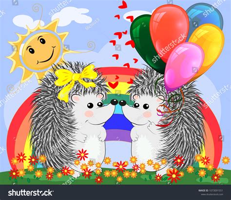 Two Lovers Cute Cartoon Hedgehogs Boy Stock Vector Royalty Free