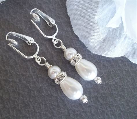 Pearl Clip On Earrings,Clip On Earrings,Swarovski White or Ivory Pearls ...