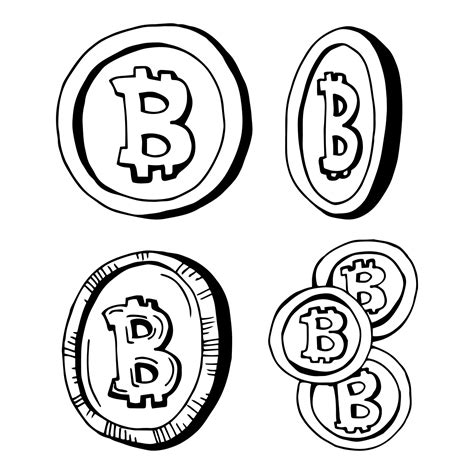 Bitcoin Coins Set In Doodle Style Cryptocurrency Concept Vector