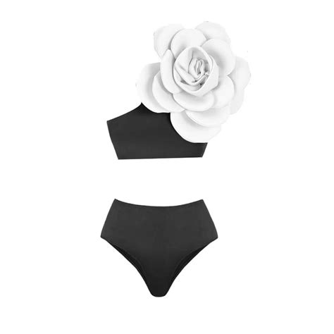 D Flower One Shoulder Swimsuit One Piece Swimwear High Waist Bikini Separate Swimming