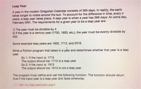 Solved: Leap Year A Year In The Modern Gregorian Calendar ... | Chegg.com