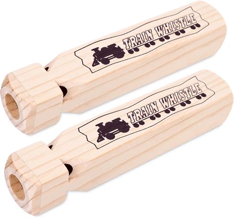 Poplay 2pcs Wooden Train Whistles Toy Wood Whistles 4 Tone