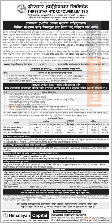 थ्रीस्टार हाइड्रोपावरको Ipo मा आवेदन दिने आज अन्तिम दिनबारे सूचना