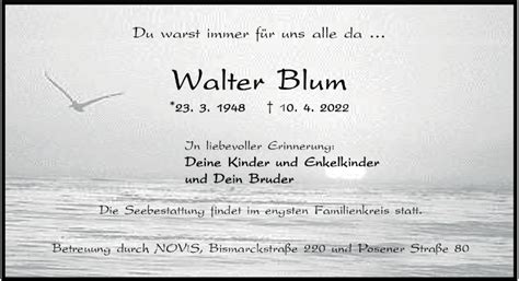 Traueranzeigen Von Walter Blum Nordwest Trauer De