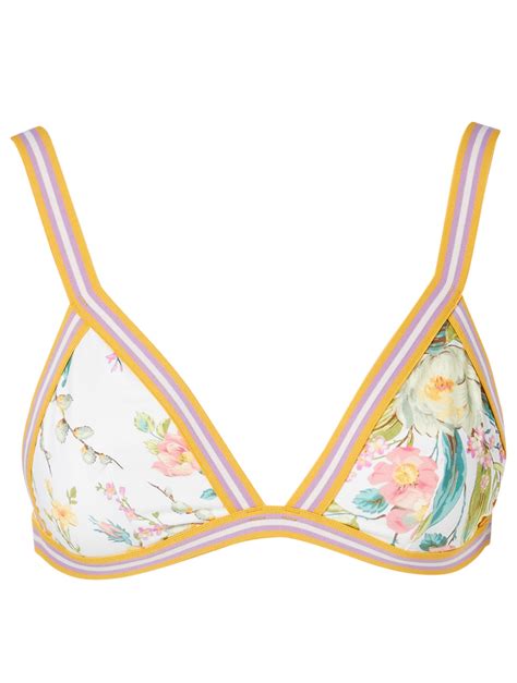 Zimmermann Zinnia Elastic Triangle Bikini Top In Floral Print Holt