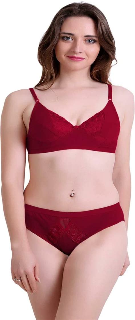 Buy Tace Women Maroon Solid Cotton Blend Lingerie Set Online At Best