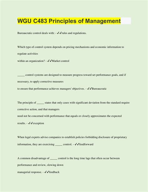 WGU C483 Principles Of Management 110 Questions With 100 Correct