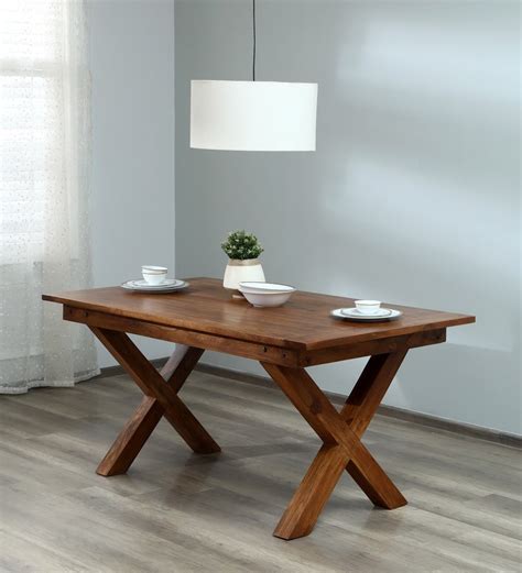 Buy Rustic Solid Wood 6 Seater Dining Table In Brown Finish By Star