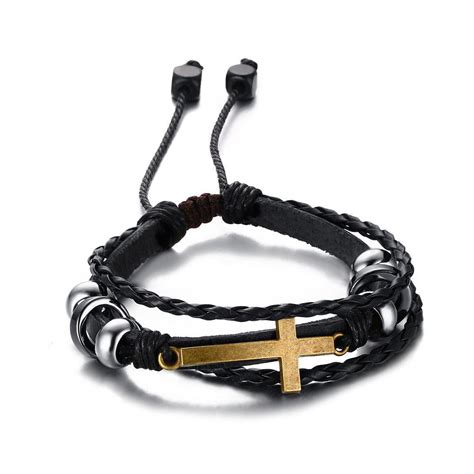 Mens Cross Bracelet Sideways Cross Leather Jewelrify