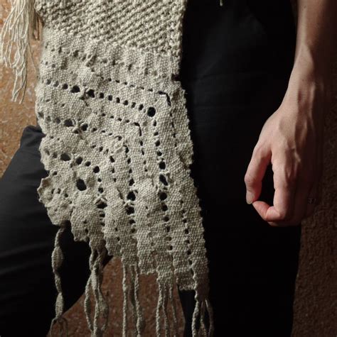 Hand Knitted Scarf With Idrija Bobbin Lace 100 Natural Sheep Wool