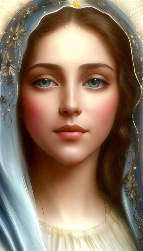 An Image Of The Virgin Mary With Blue Eyes