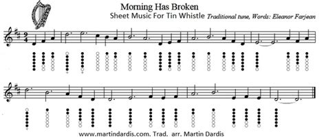 Morning Has Broken Sheet Music For Tin Whistle Irish Folk Songs