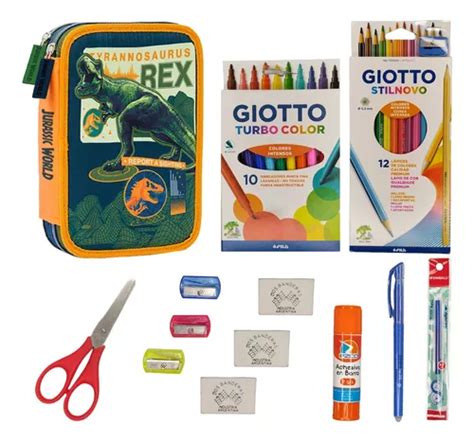 Kit Set Cartuchera 2 Piso Jurassic Park Lapiz Giotto Mooving Envío gratis