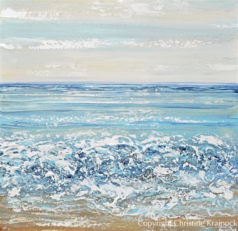 Original Art Abstract Painting Beach Blue Ocean Textured Coastal Decor