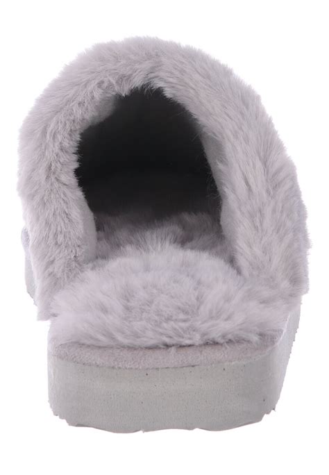 Womens Grey Faux Fur Cuffed Mule Slippers Peacocks