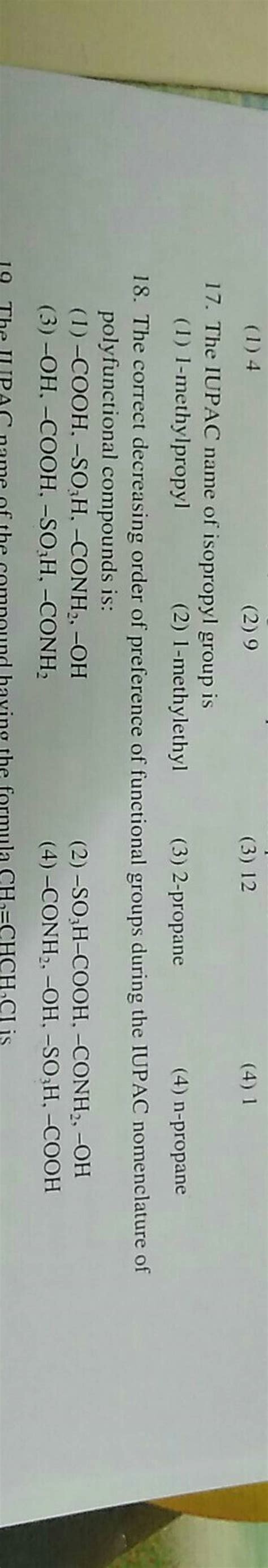 The IUPAC name of isopropyl group is | Filo