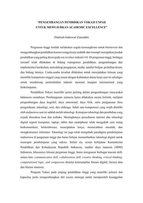 Pdf Pengembangan Pendidikan Vokasi Unpad Untuk Mewujudkan Academi