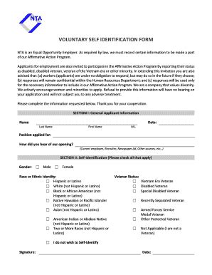 Fillable Online Voluntary Self Identification Form Fax Email Print