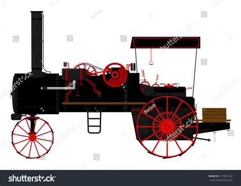 Silhouette Old Traction Engines On White Stock Vector Royalty Free