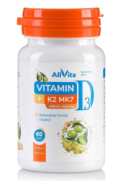 Witamina K2 MK 7 D3 60 120 mcg 2000IU 60 kapsułek Allvita 100