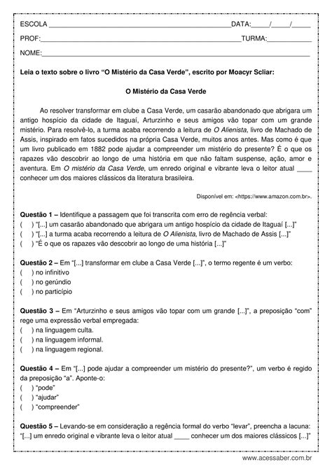 Regência Verbal Exercícios Com Gabarito Sololearn