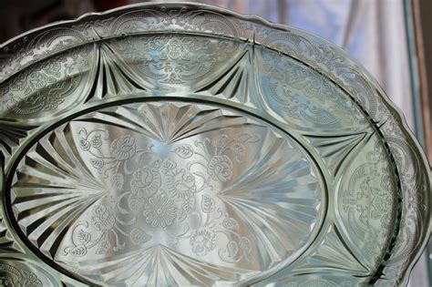 Vintage Uranium Green Depression Glass Platter Or Tray Hazel Atlas