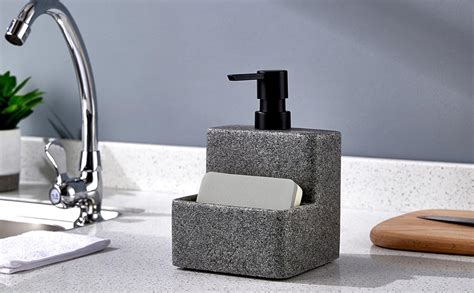 Zccz Soap Dispenser With Sponge Holder Marble Look Liquid Hand And