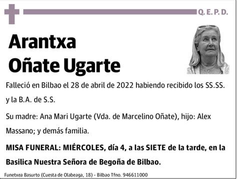 Arantxa O Ate Ugarte Esquela Necrol Gica El Correo